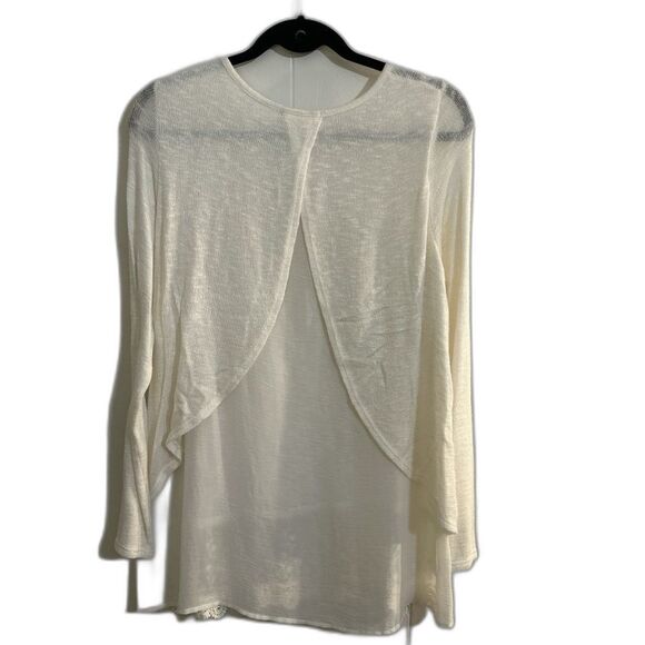Altar’d State Soft Cream Lace Trim Faux Open Back Sheer Top Boho Coquette Sz L - Picture 2 of 5